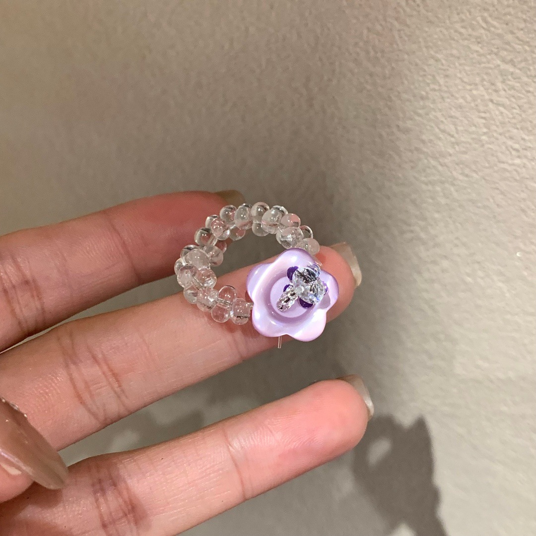 Women's Handmade Floral Button Stretch Ring, Fun Stackable Design